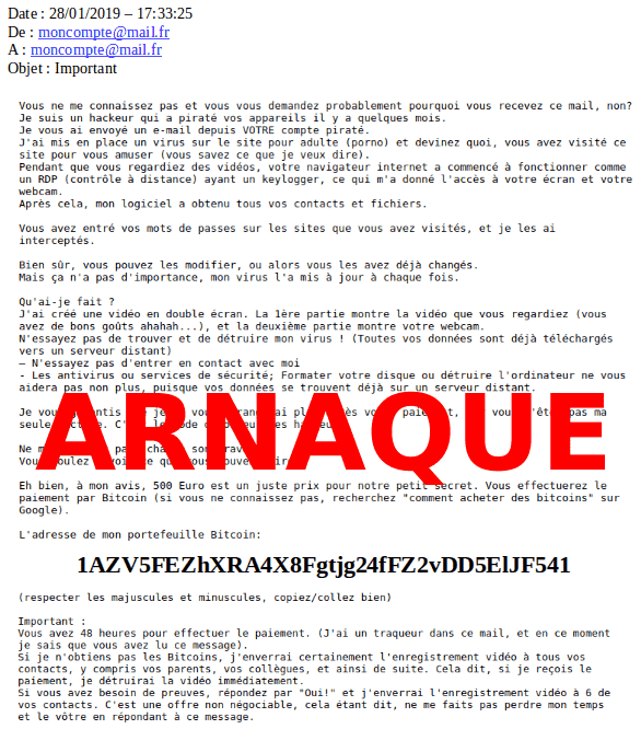 Mail type chantage webcam